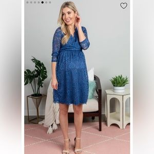 Maternity Pinkblush Blue Lace Overlay Wrap Dress